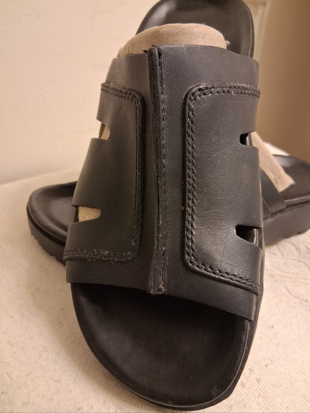 Mens BASS Black Leather Slide Sandals size 7 - Picture 8 of 16